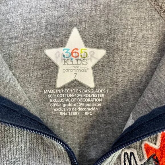 Garanimals Boy's Size 7 Quarter Zip Polo Long Sleeve Gray Navy Dinasaur Patch - Picture 4 of 5